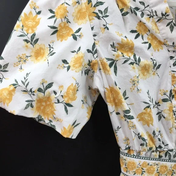 Joie White yellow floral puff sleeve mini dress Azaleia spring summer flirty 10 - Picture 5 of 16